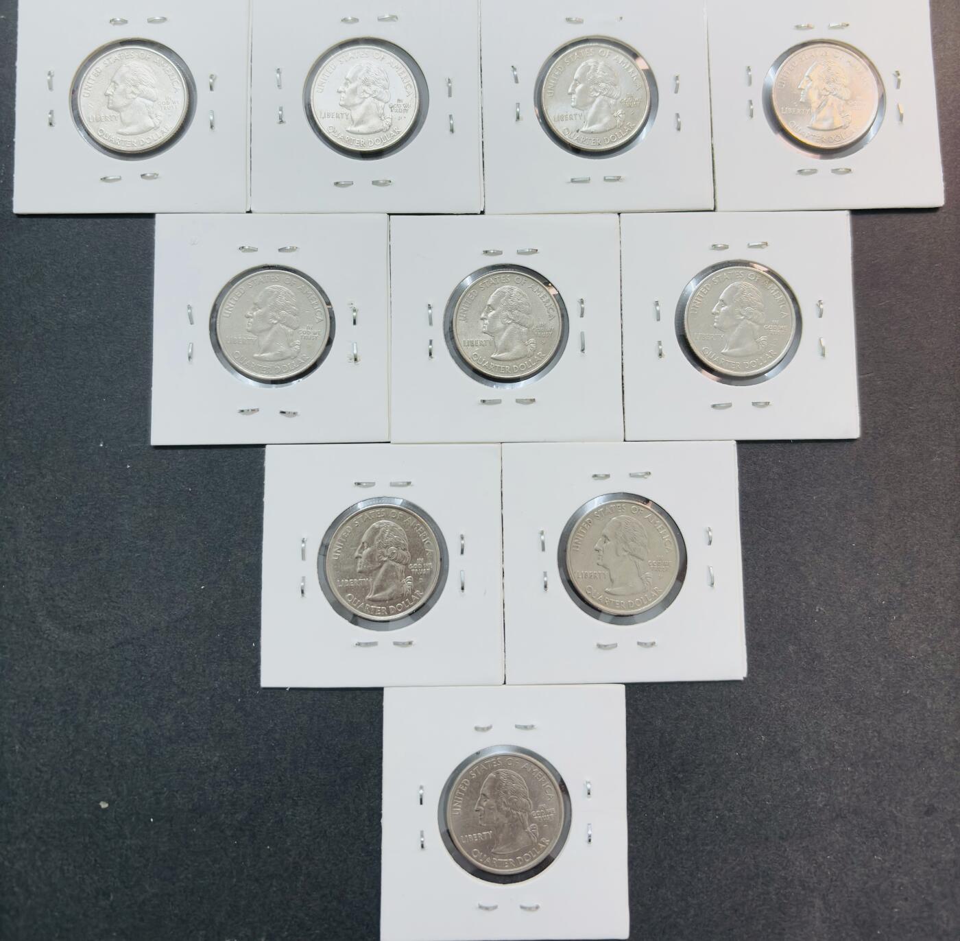 文馨钱币收藏第 281 场，【 长期接收代拍品】银元，银币，套币，纸币专场（本场截拍后休息三天，19 号发货） 美国州币 1999-2002 年 10 枚无重复，收藏一步到位