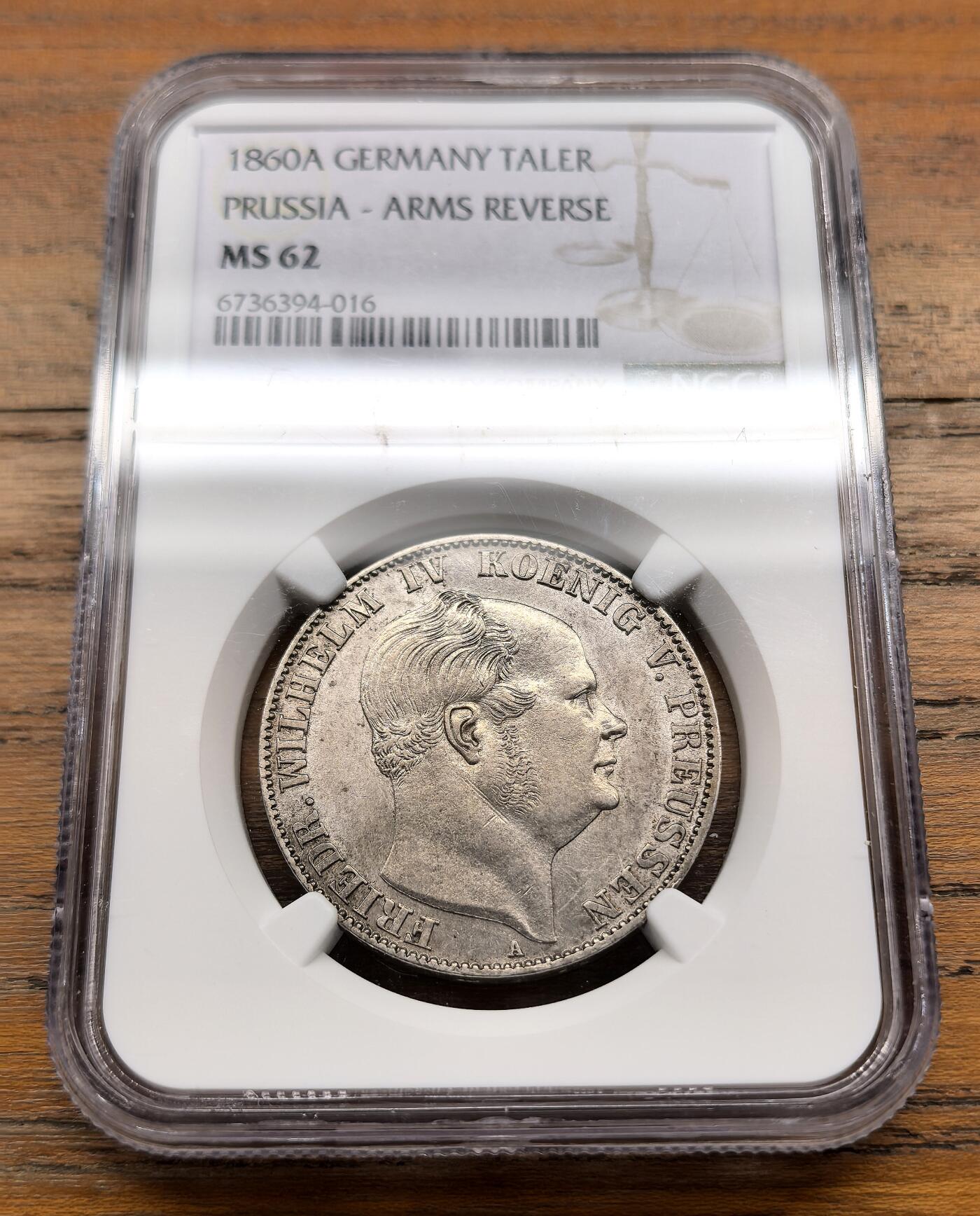 泉海漫舟·凡希社世界钱币微拍第三百十四期 1860德国普鲁士威廉四世泰勒NGC-MS62