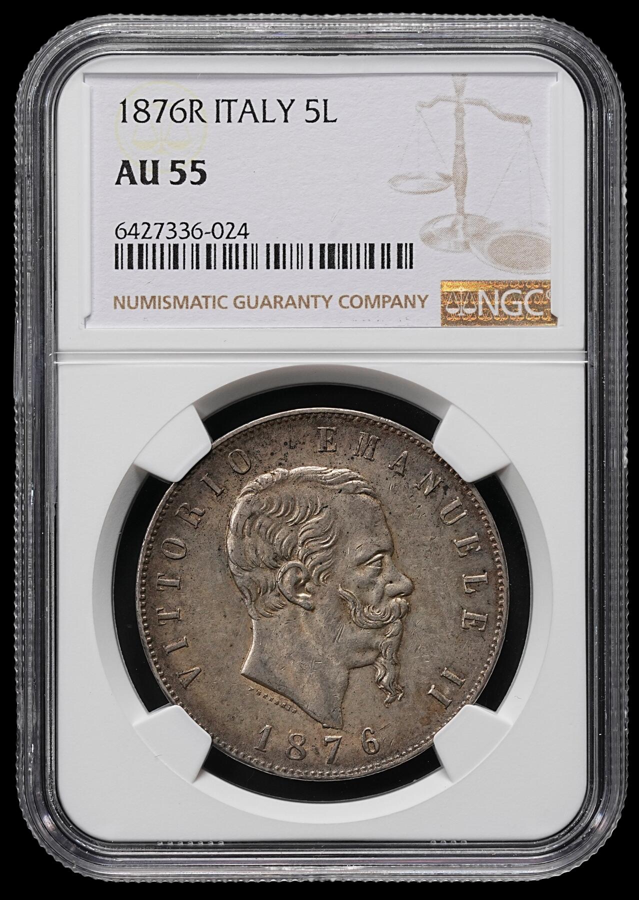 修遠堂世界钱币第九十三期 NGC AU55 1876年意大利5里拉大银币
