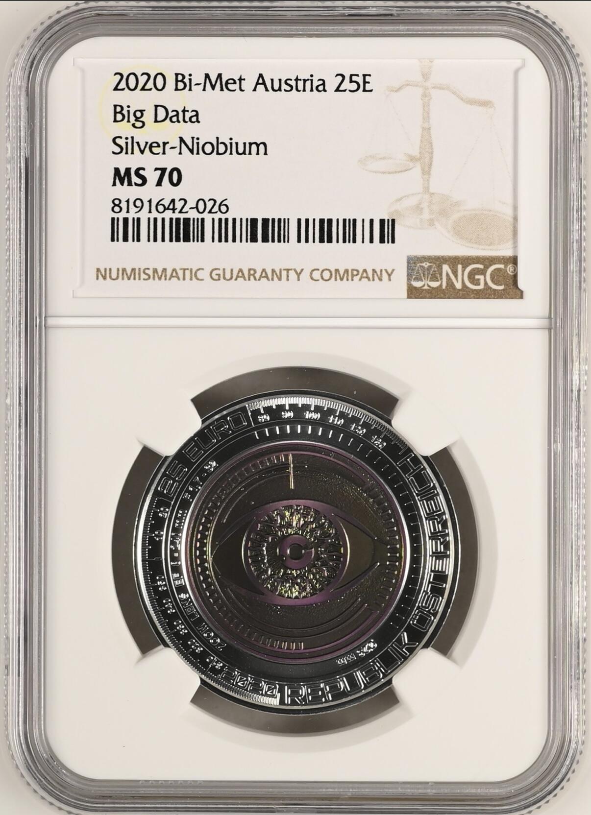 S&S Numismatic世界钱币-拍卖 第115期  获奖币*奥地利2020年 大数据 25欧元银+铌双色纪念币盒证齐全 NGC MS70