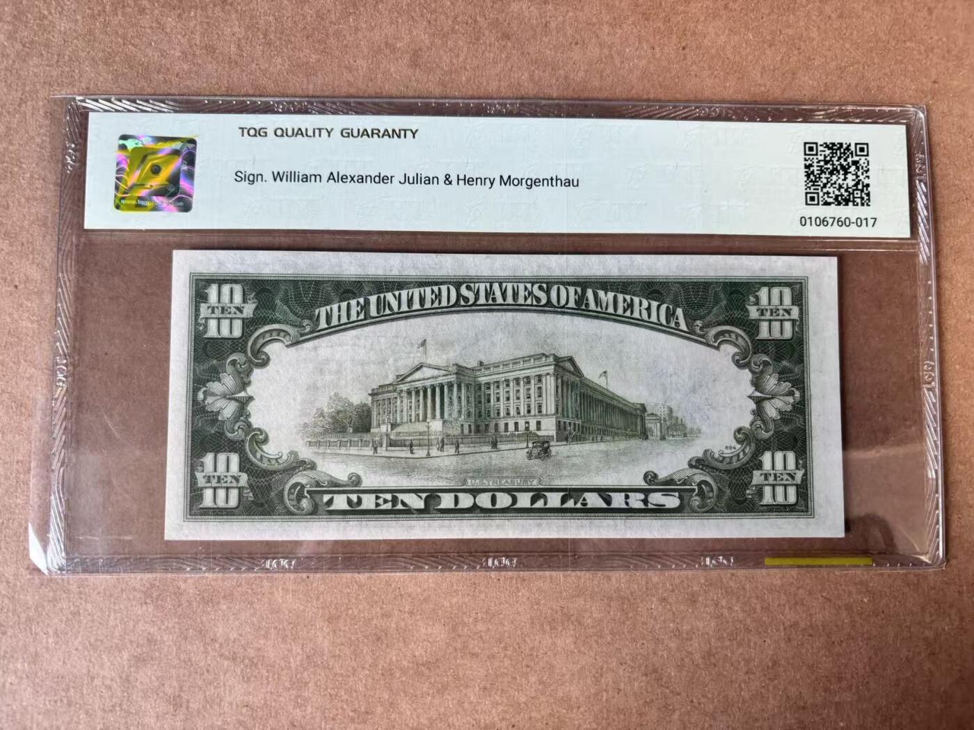【Blue Auction】世界纸币精拍第750期——18级TOP拍卖/信誉/品质/专业/高效💫 【BA冠】美国 1934A 10美金 北非券 TQG53