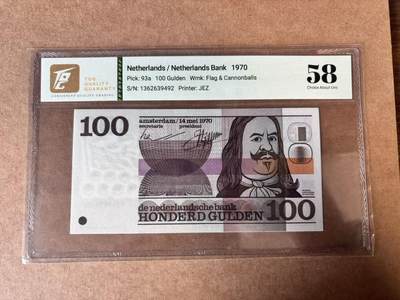 【Blue Auction】世界纸币精拍第750期——18级TOP拍卖/信誉/品质/专业/高效💫 - 荷兰1970年100盾 海军上将 TQG58