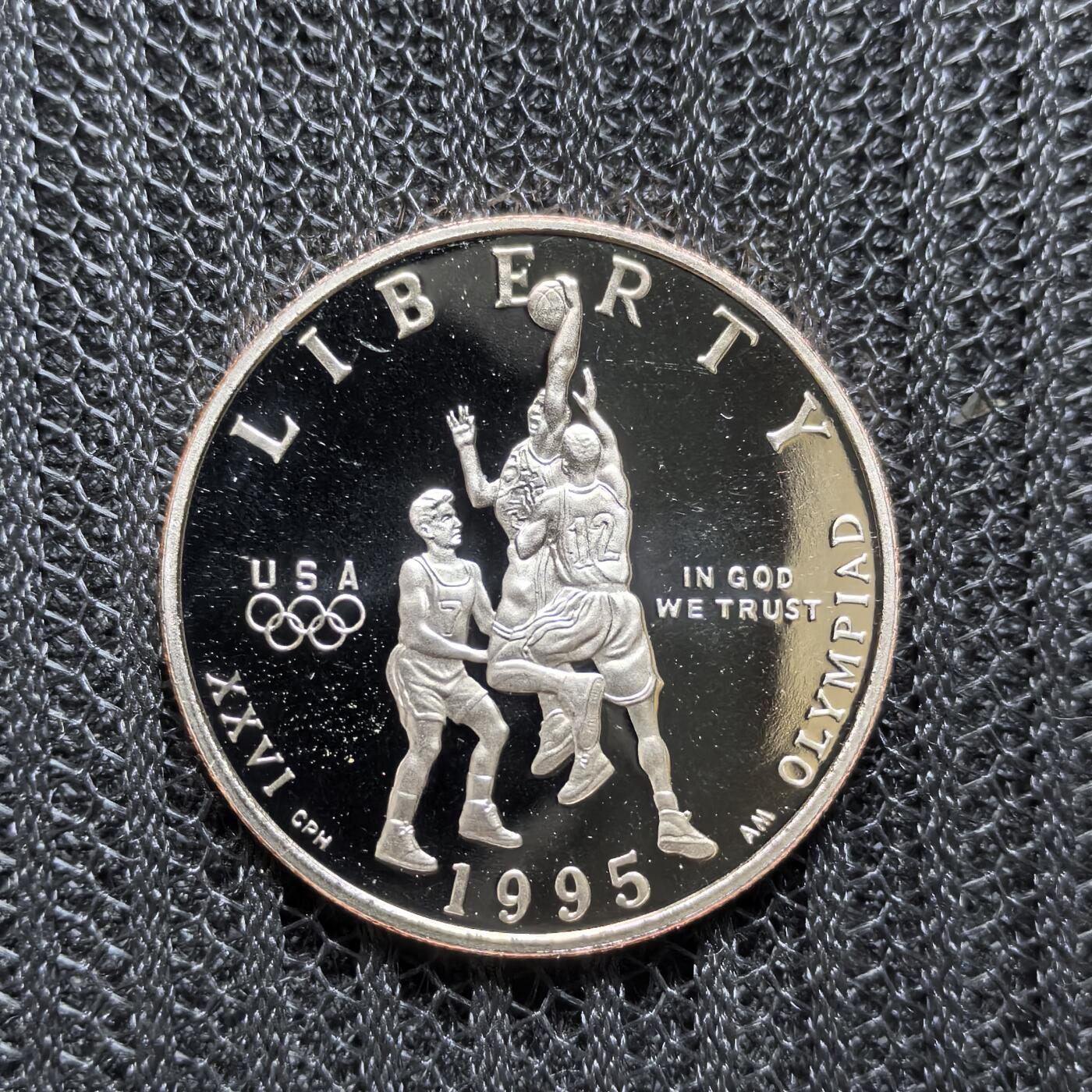 道一币馆币章第一百五十四场 美国1995年亚特兰大奥运会-篮球50美分精制纪念币