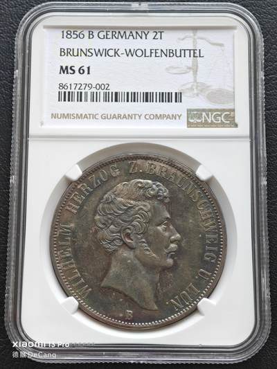 【德藏】世界币章拍卖第153期（拍品征集中~欢迎藏友联系） - 1856年 德国布伦瑞克狼堡加冕执政25周年2泰勒纪念大银币 NGC MS61 五彩包浆 极具吸引力 状态极佳 币面凹凸有致 