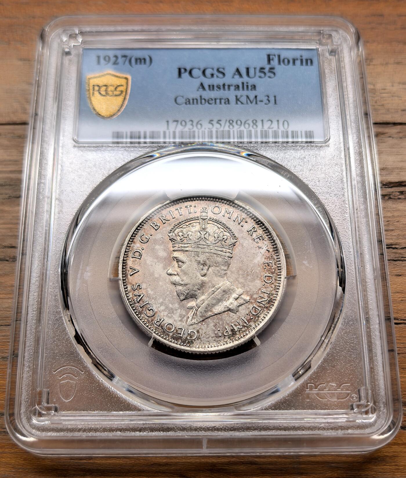 泉海漫舟·凡希社世界钱币微拍第三百十四期 1927澳大利亚议会纪念佛罗林PCGS-AU55