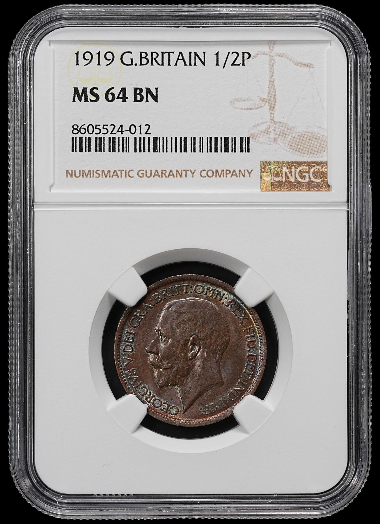修遠堂世界钱币第九十三期 NGC MS64BN 1919年英国1/2便士铜币