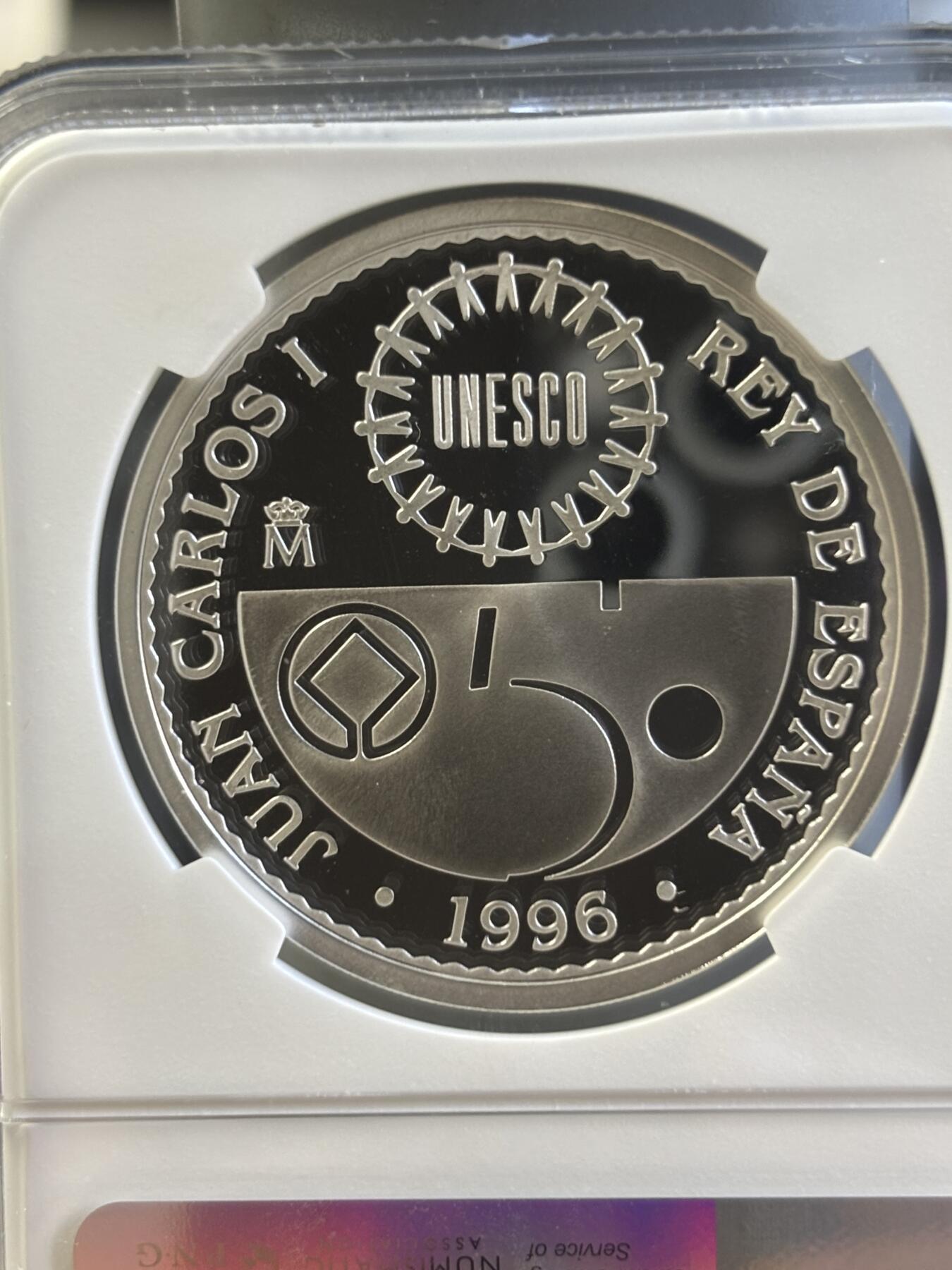 第181期拍卖 西班牙 1996年印度泰姬陵2000比塞塔纪念银币NGC-PF69,925银，27克