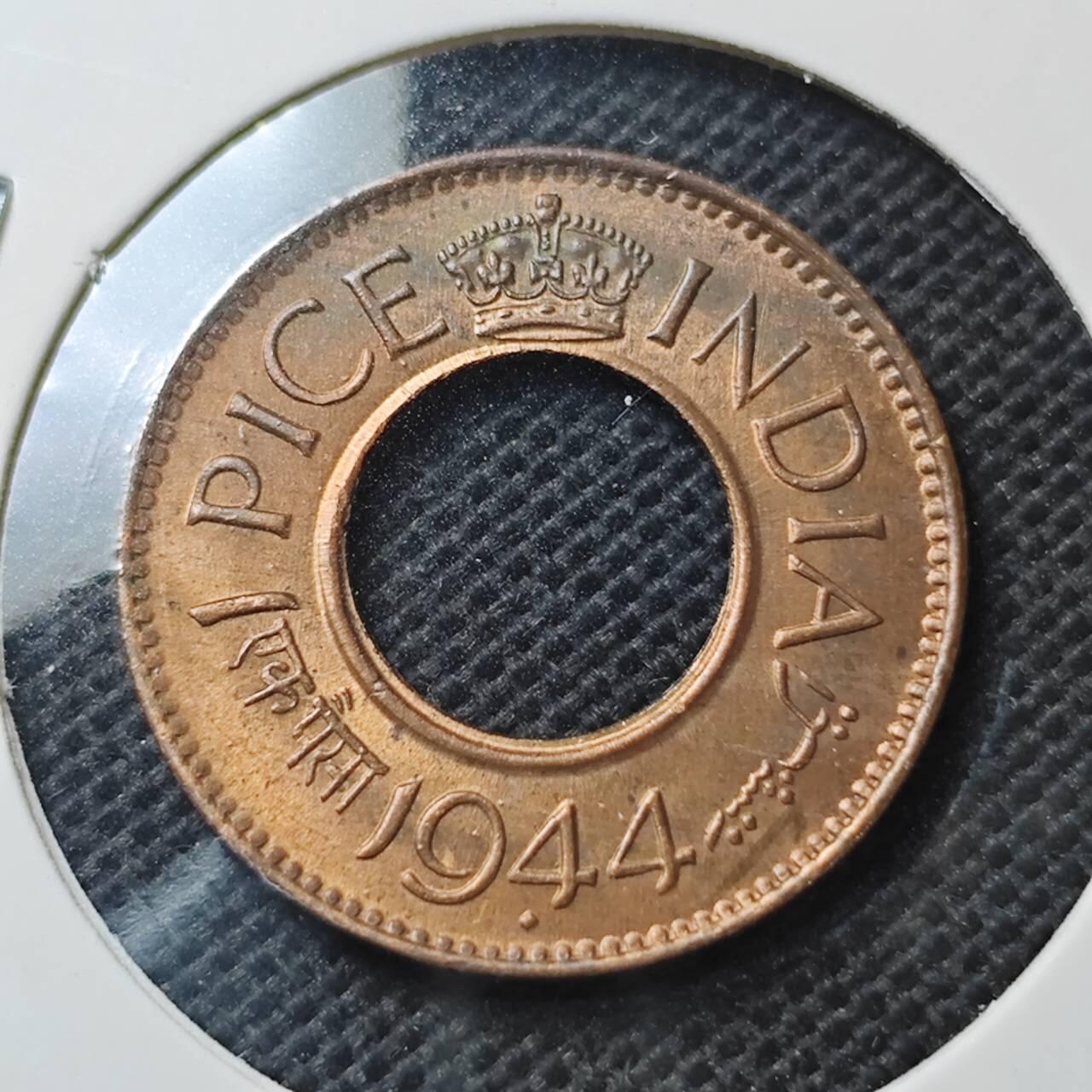 KK钱币收藏小铺  第370场  2月预留时间 周末发货  1944英属印度1派沙铜币