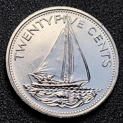 泉币菌-第128附加场-精品福利场（本场拍品多，请提前出价） - 少见原光极美 加勒比帆船 1981年 巴哈马25分硬币 直径24.2MM
