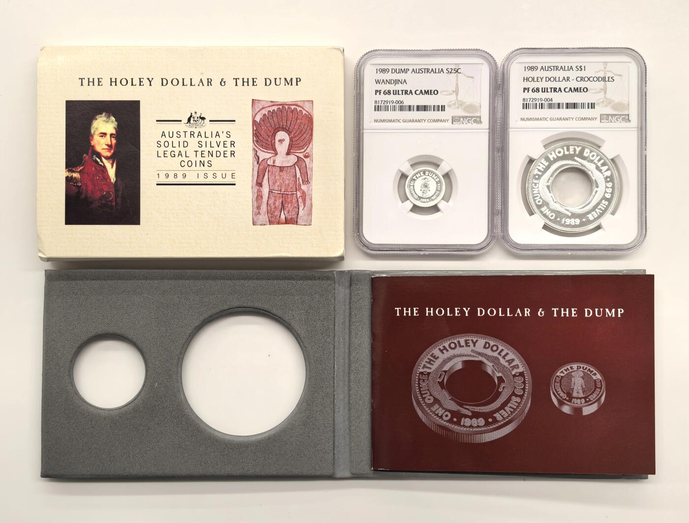 博洋堂世界钱币拍卖第146期（全场包邮） NGC PF68UC 澳大利亚1989年土著文化子母币二枚一套，带原包装及证书