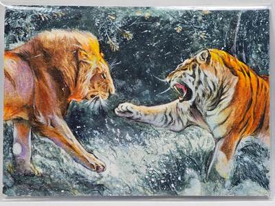 白泽拍卖卡牌手绘专场第28期（细雨生寒、寻梅闻香） - 2025 笙笙文创手绘卡 虎狮斗  阿大亲签