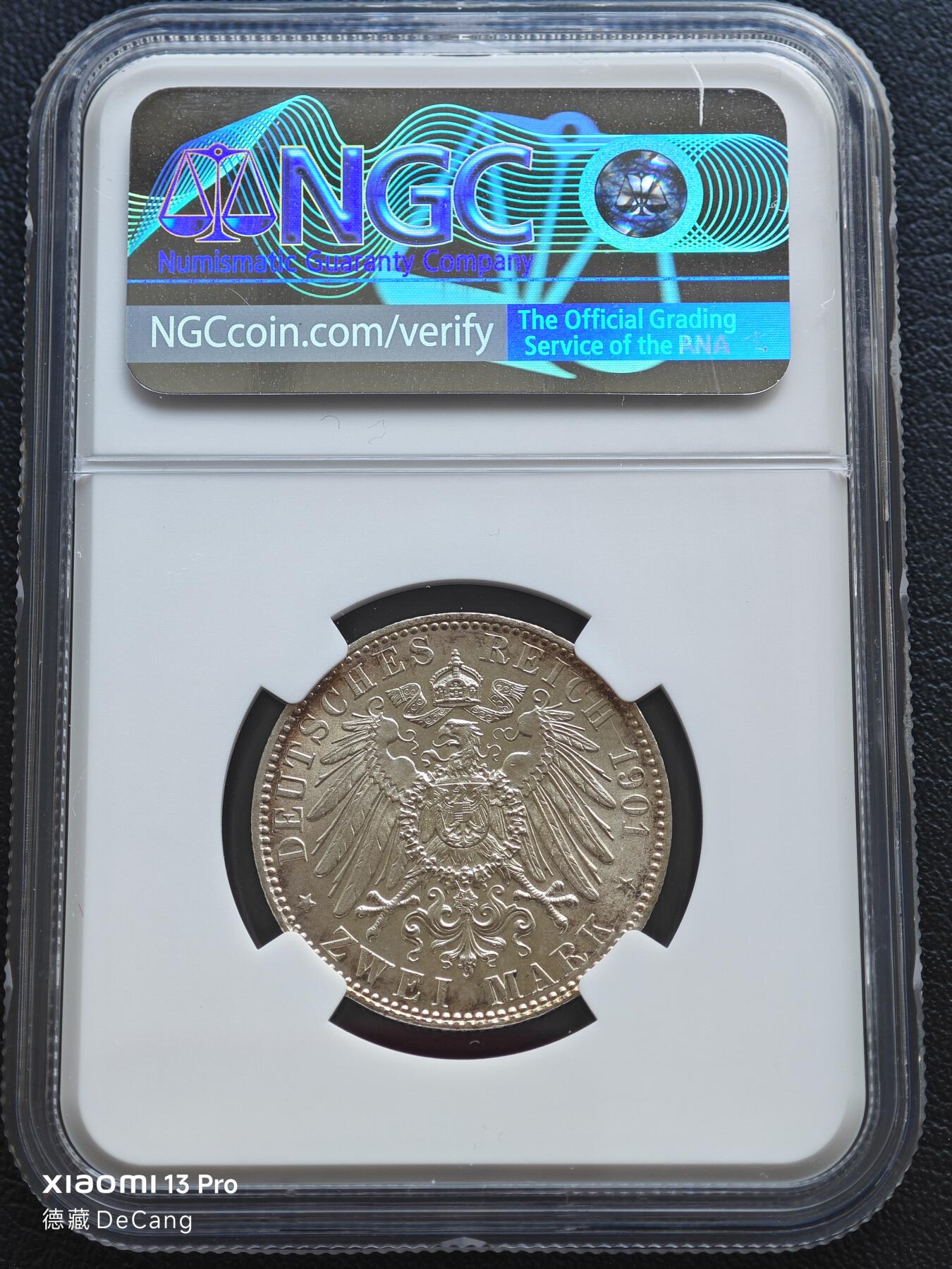 【德藏】世界币章拍卖第153期（拍品征集中~欢迎藏友联系） 1901年 德国普鲁士建国200周年2马克银币 NGC MS62 淡包浆 转光十足