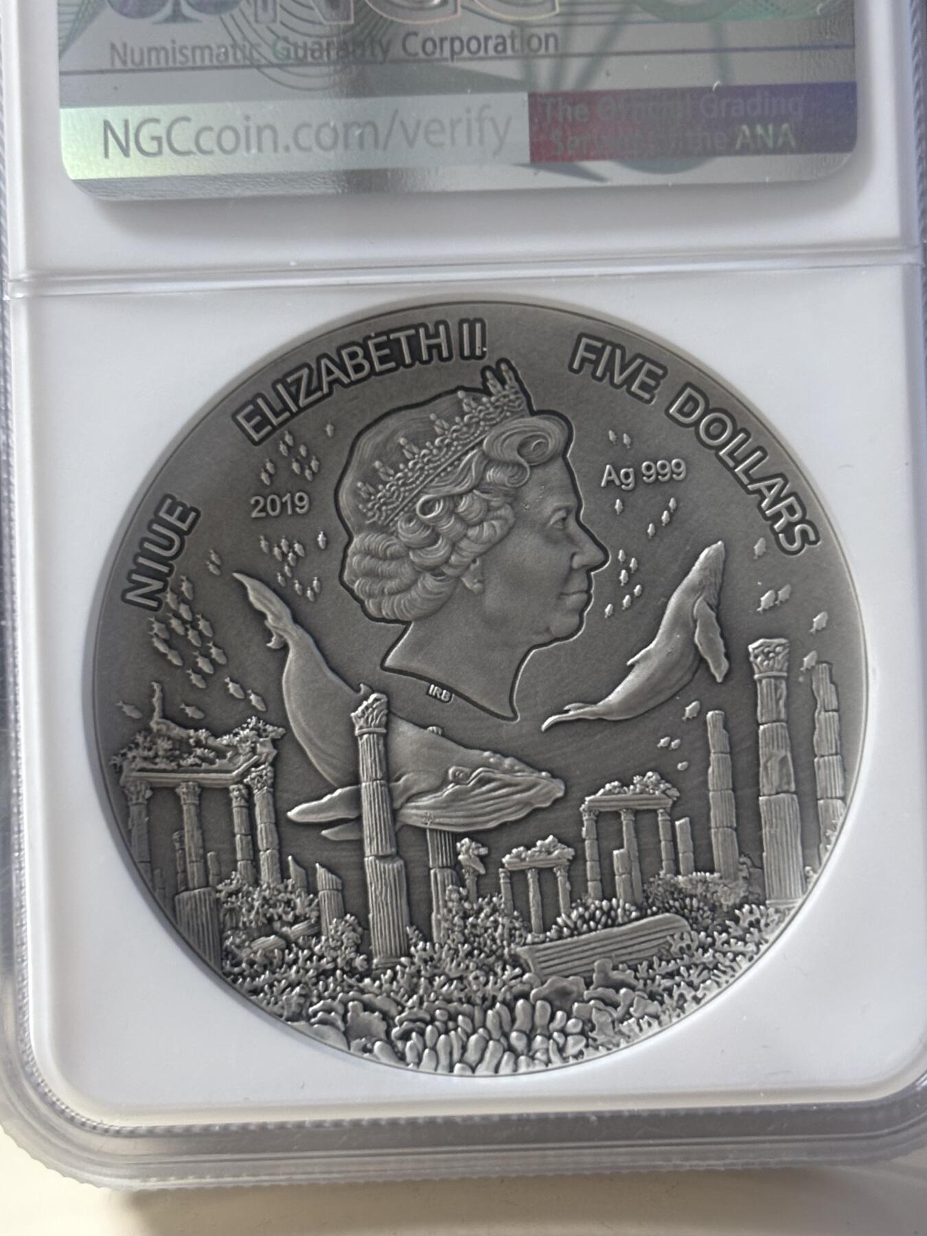 第181期拍卖 纽埃2020年传说之地亚特兰蒂斯2盎司高浮雕银币NGC-MS70原盒证书，999银，发行500枚