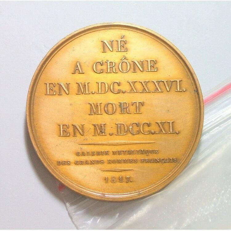 法国1817年 诗人布洛瓦高浮雕精制大铜章 40MM