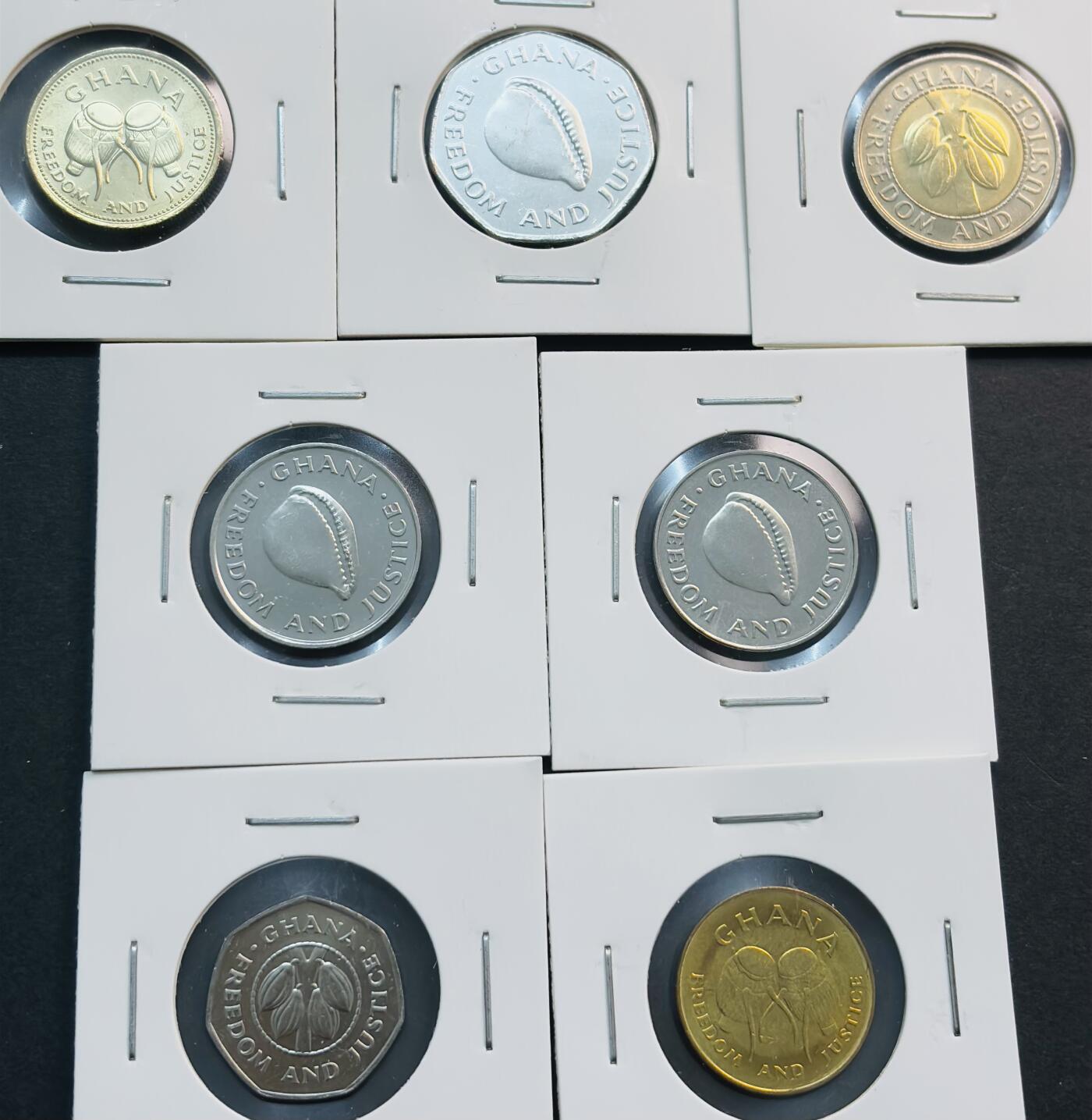 文馨钱币收藏第 281 场，【 长期接收代拍品】银元，银币，套币，纸币专场（本场截拍后休息三天，19 号发货） 全新加纳 7 枚套币