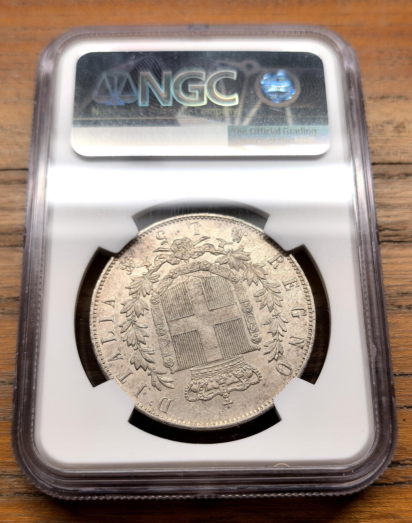 泉海漫舟·凡希社世界钱币微拍第三百十四期 1870M意大利埃曼努尔二世5里拉大银NGC-MS61