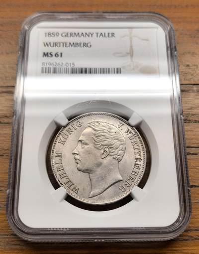 泉海漫舟·凡希社世界钱币微拍第三百十四期 - 1859德国符腾堡流通版狮鹿泰勒NGC-MS61