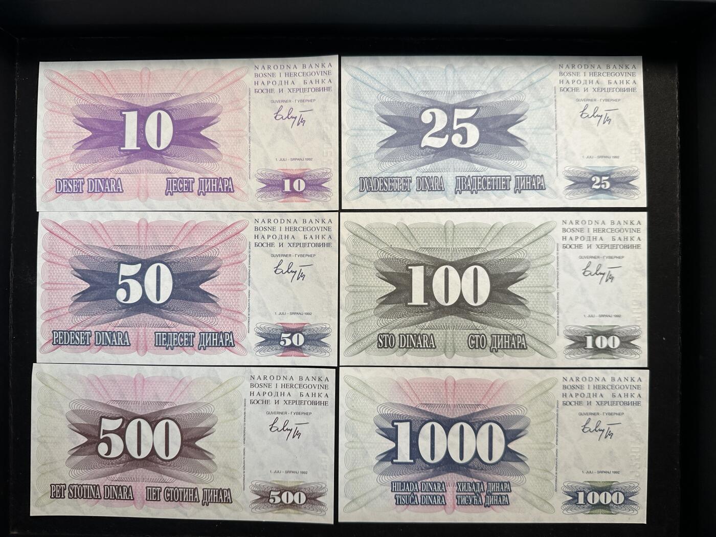 蒂克钱币-第47场 外国平价纸币拍卖 波黑1992年独立后纸币 6枚 全新UNC
