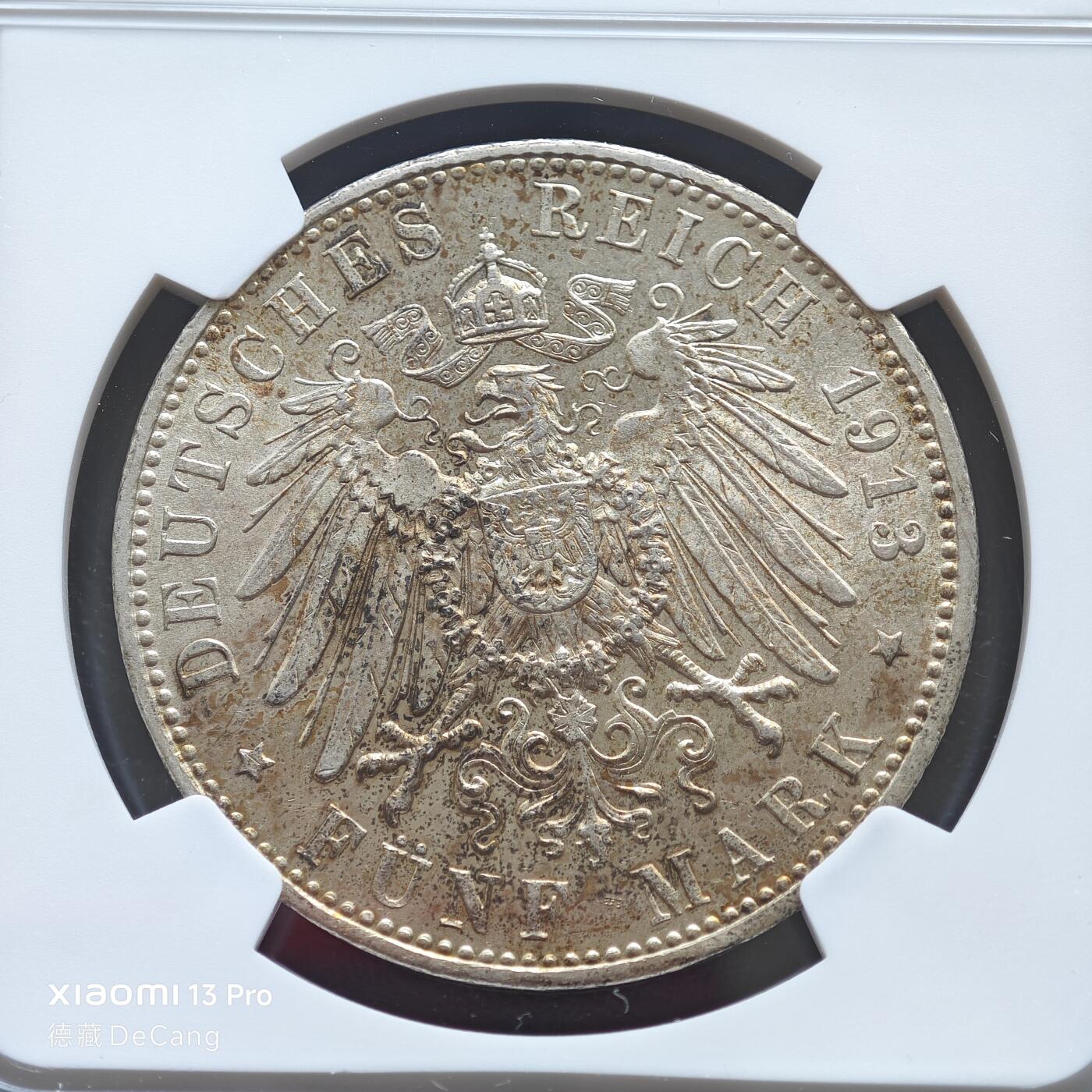 【德藏】世界币章拍卖第153期（拍品征集中~欢迎藏友联系） 1913年 德国巴伐利亚奥托5马克大银币 NGC MS62 斑斓包浆不失间歇原光 品相状态极佳