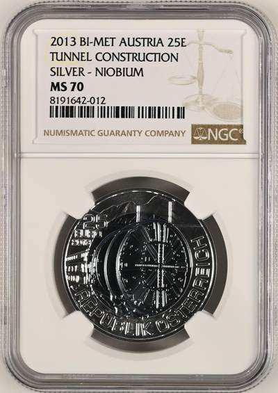 S&S Numismatic世界钱币-拍卖 第115期  - 获奖币*奥地利2013年 隧道施工 25欧元双色银+铌双色纪念币 NGC MS70  盒证齐全