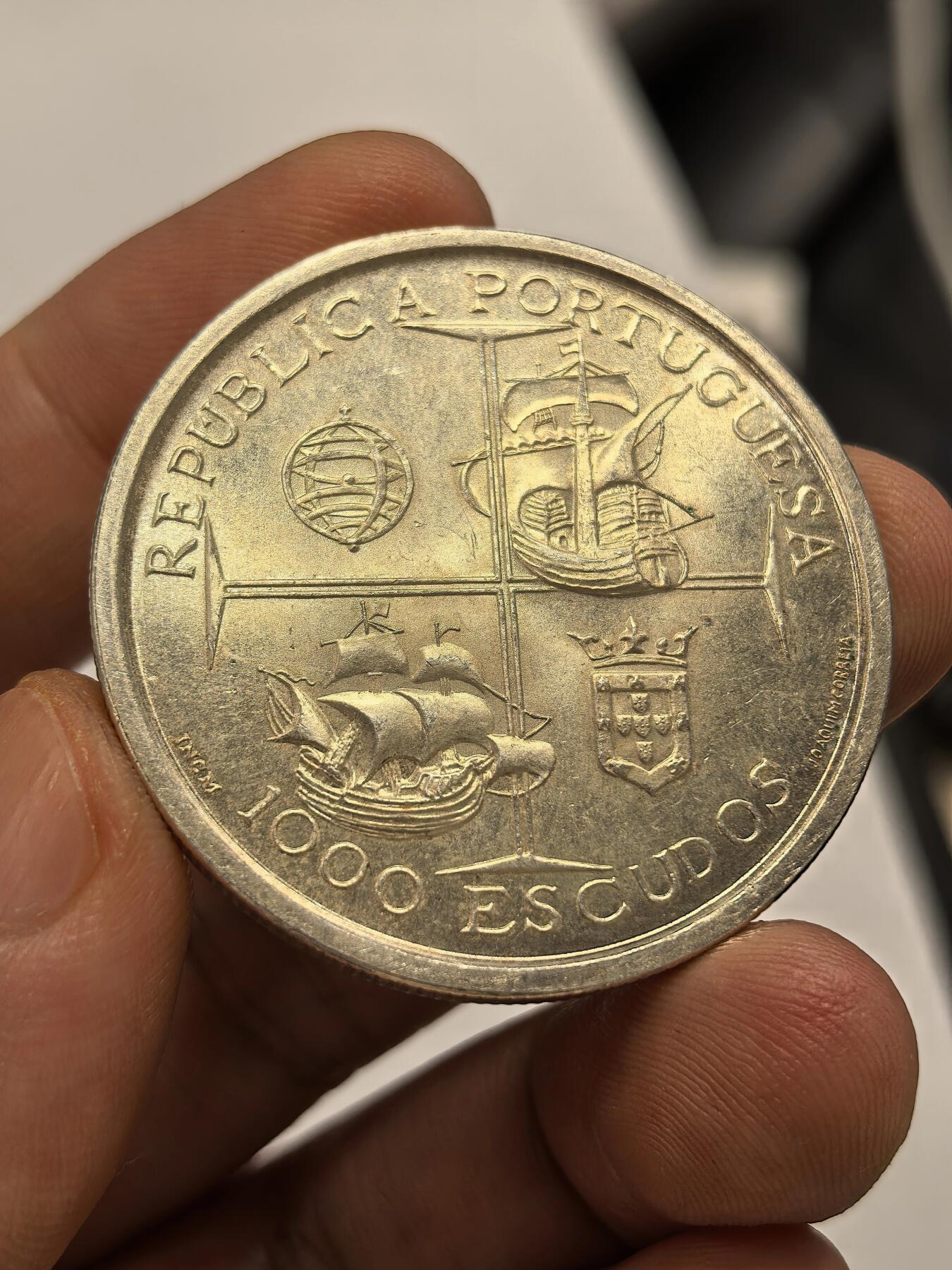 博洋堂世界钱币拍卖第146期（全场包邮） 1998年葡萄牙1000埃斯库纪念银币，重27g UNC