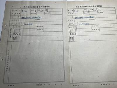 新时代收藏徽章红藏拍卖(第二十八场)  徽章纸品证书杂项 - 两张只填了一半的烈士登记表 看起来是兄弟？