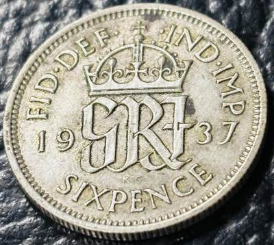 文馨钱币收藏第 281 场，【 长期接收代拍品】银元，银币，套币，纸币专场（本场截拍后休息三天，19 号发货） - 极美品 1937 年英国乔治六世 6 便士银币，登基版