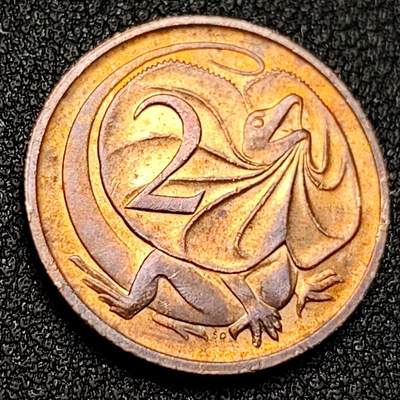 泉币菌-第128附加场-精品福利场（本场拍品多，请提前出价） - 澳大利亚1984年2分青铜硬币21.59mm低冠女王动物 扇蜥蜴斗篷蜥