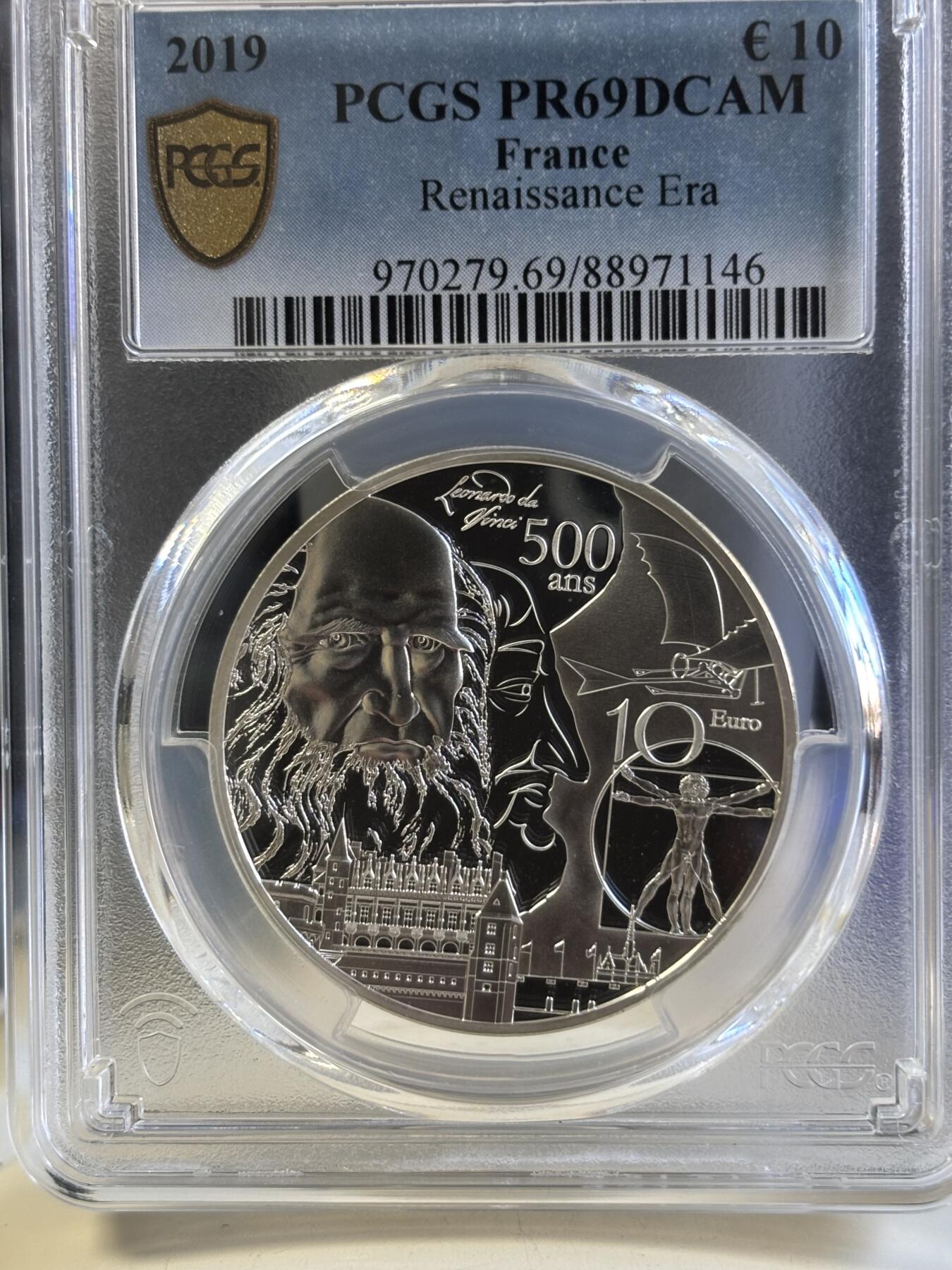 第181期拍卖 法国 2019年 达芬奇逝世500周年纪念银币PCGS-PR69,900银，22.2克