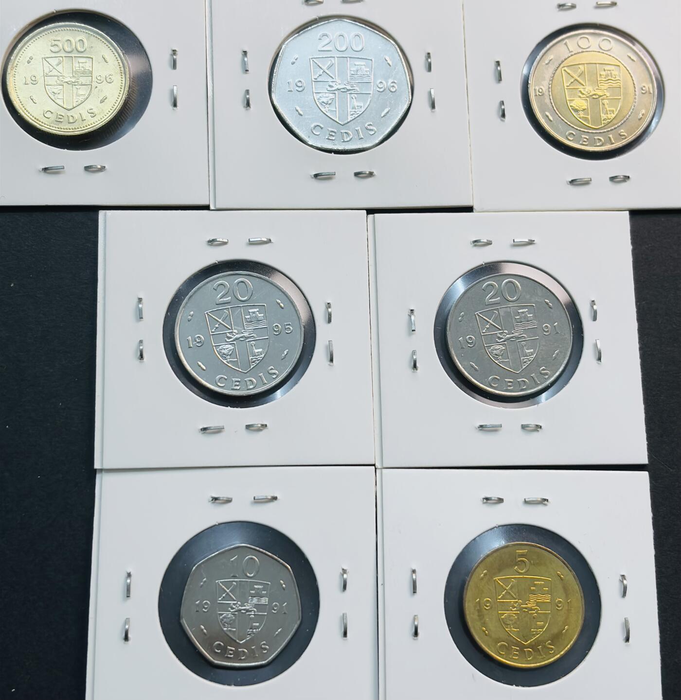 文馨钱币收藏第 281 场，【 长期接收代拍品】银元，银币，套币，纸币专场（本场截拍后休息三天，19 号发货） 全新加纳 7 枚套币