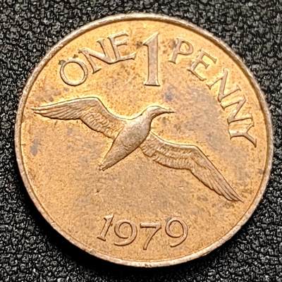 泉币菌-第128附加场-精品福利场（本场拍品多，请提前出价） - 少见原铜光 飞鸟 1979年 英属根西1便士青铜硬币 21mm 青年女王钱币