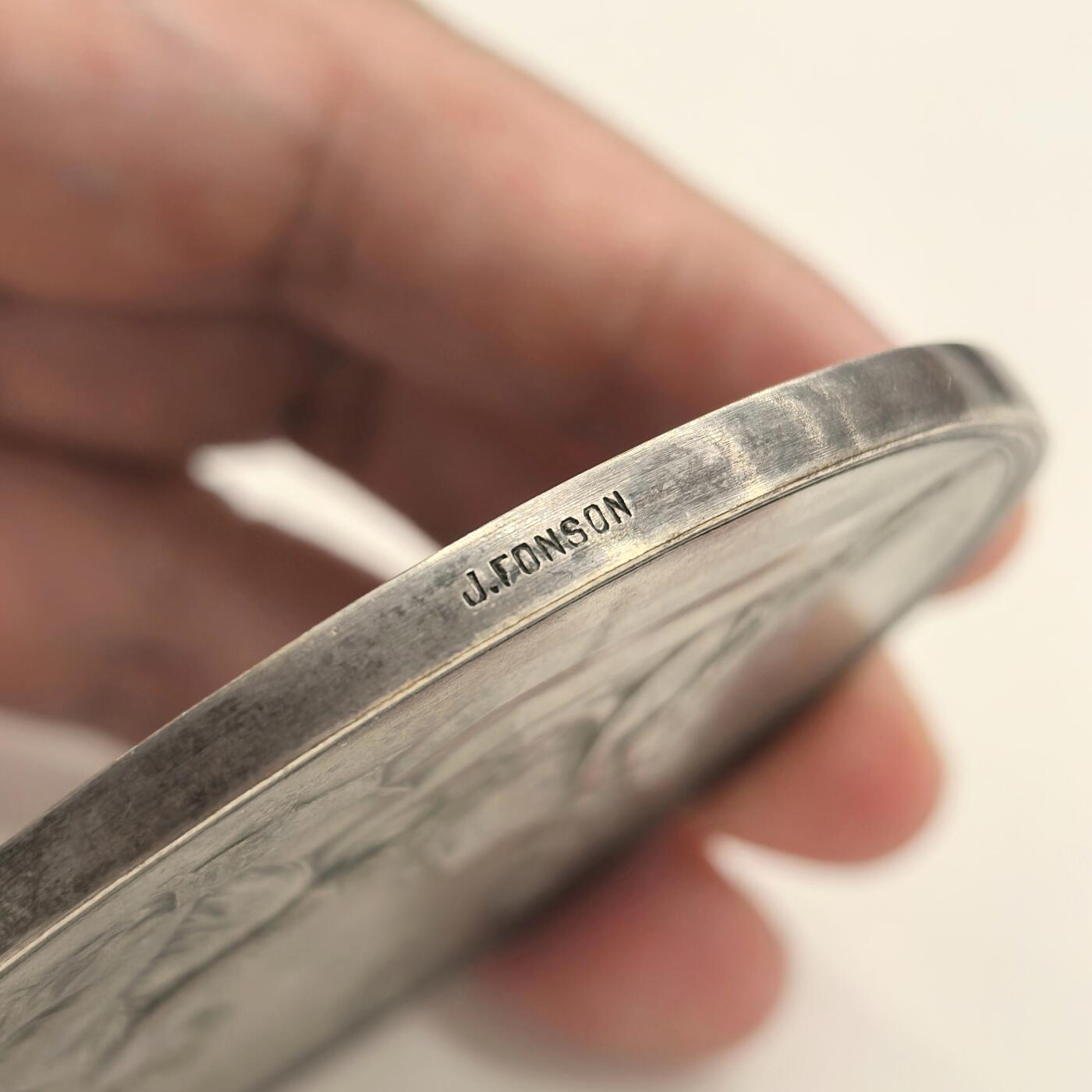 博洋堂世界钱币拍卖第146期（全场包邮） 比利时通用公司成立100周年大型纪念章，比利时雕刻大师Devreese作品，J.Fonson公司发行，铜镀银材质，品相好，工艺精美，名家作品，129g左右，75mm