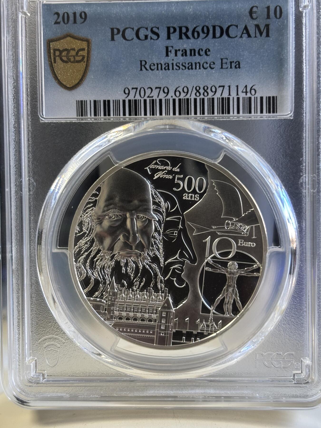 第181期拍卖 法国 2019年 达芬奇逝世500周年纪念银币PCGS-PR69,900银，22.2克