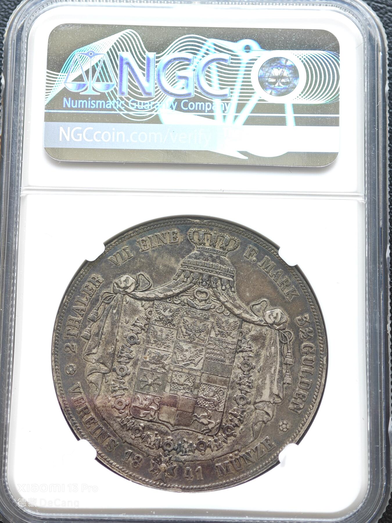 【德藏】世界币章拍卖第153期（拍品征集中~欢迎藏友联系） 1841年 德国普鲁士威廉四世2泰勒大银币 NGC XF45 原味老包浆 状态极佳