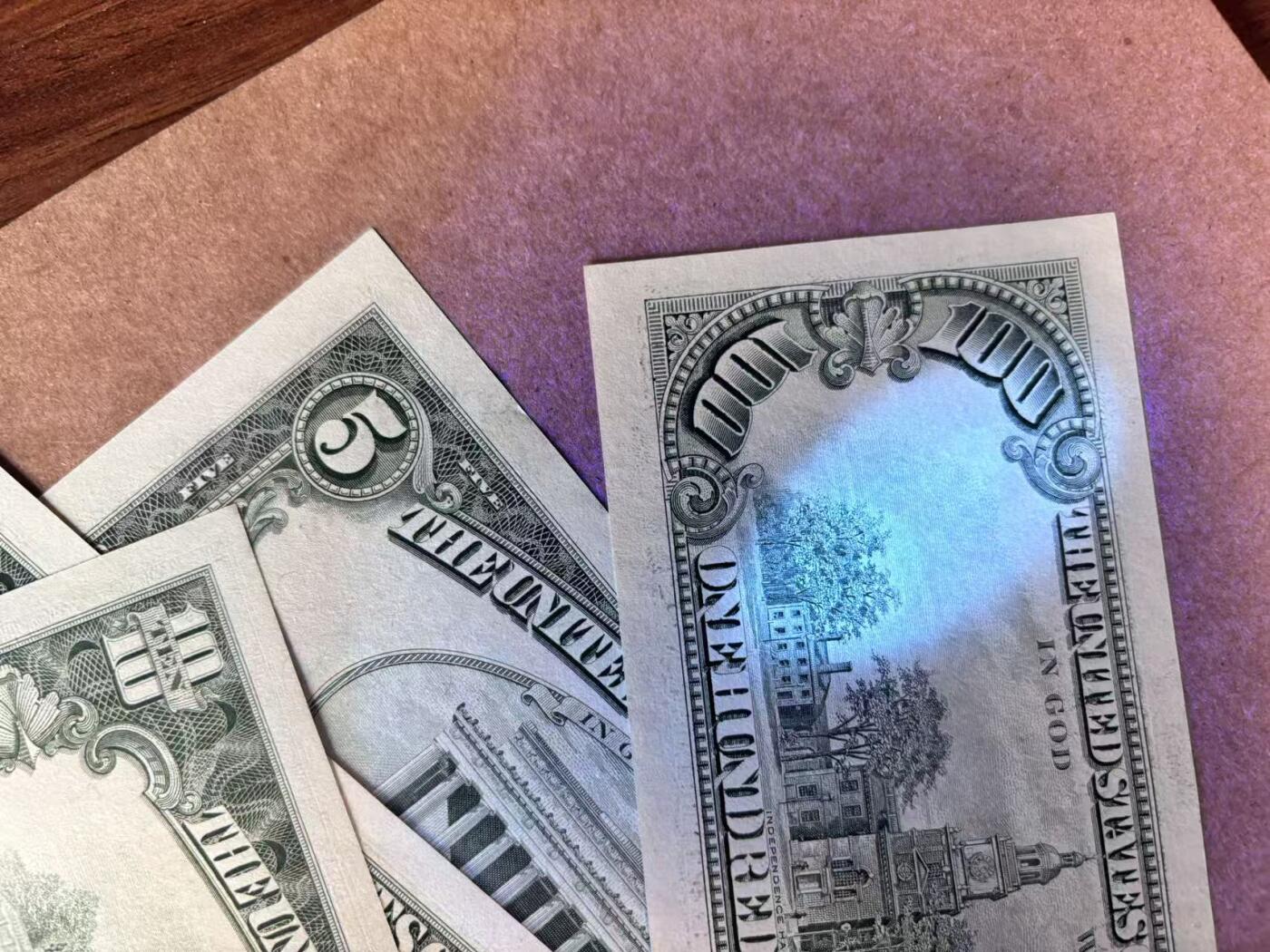 【Blue Auction】世界纸币精拍第750期——18级TOP拍卖/信誉/品质/专业/高效💫 【一组4张含无47】美国 1985-95年5-100美金UNC/UNC- 