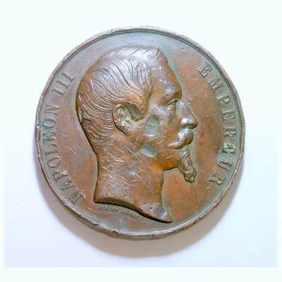 【艺术】法国艺术大章1855年 拿破仑三世徽章盾牌高浮雕精制超大铜章 60MM 111克 - 【艺术】法国艺术大章1855年 拿破仑三世徽章盾牌高浮雕精制超大铜章 60MM 111克