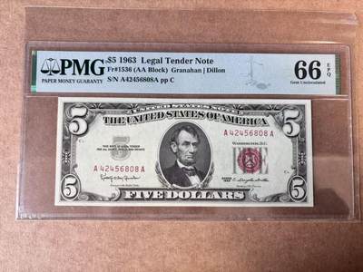 【Blue Auction】世界纸币精拍第750期——18级TOP拍卖/信誉/品质/专业/高效💫 - 【AA】美国 1963年5美金 PMG66EPQ 