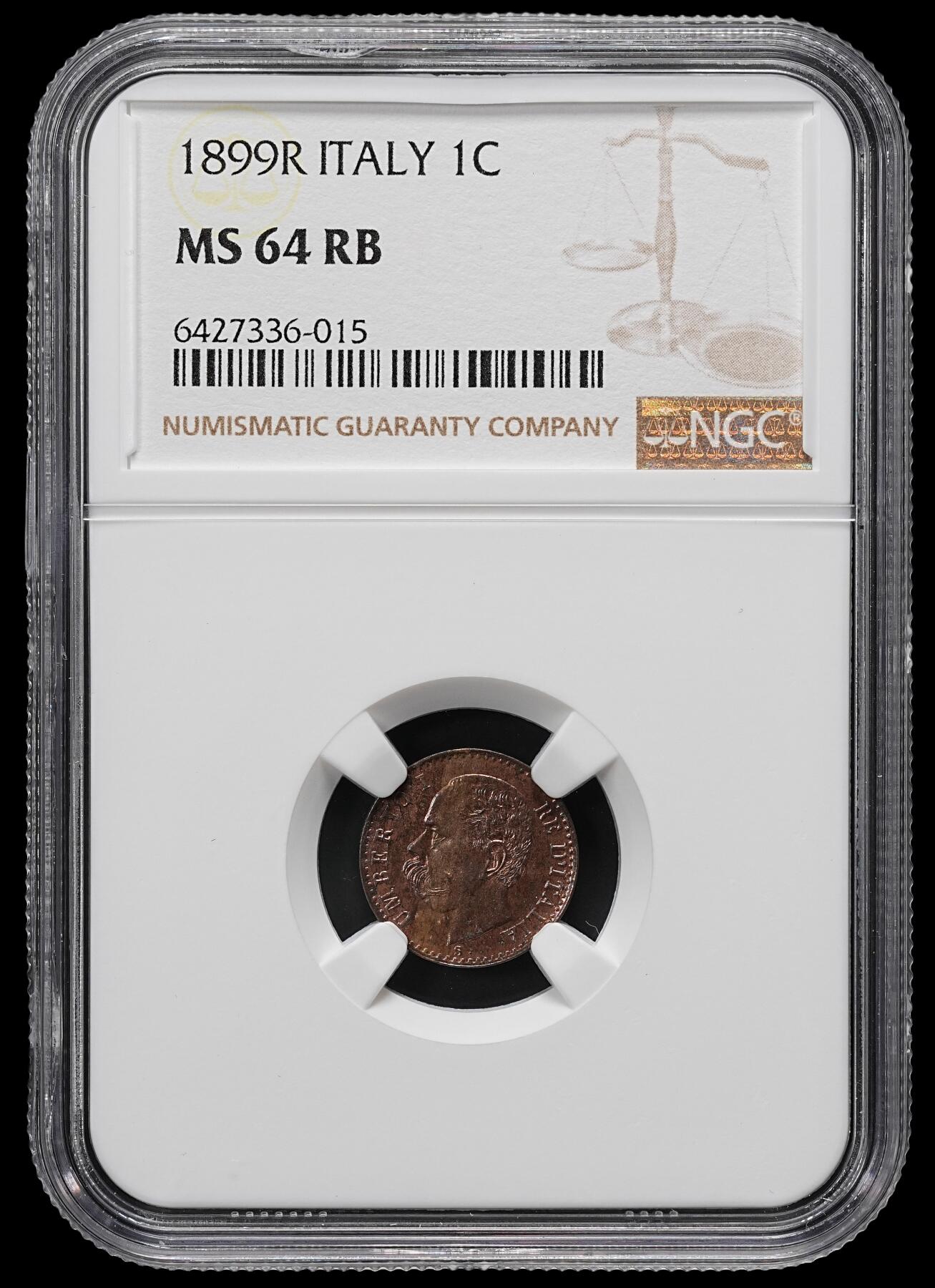 修遠堂世界钱币第九十三期 NGC MS64RB 1899年意大利1分铜币