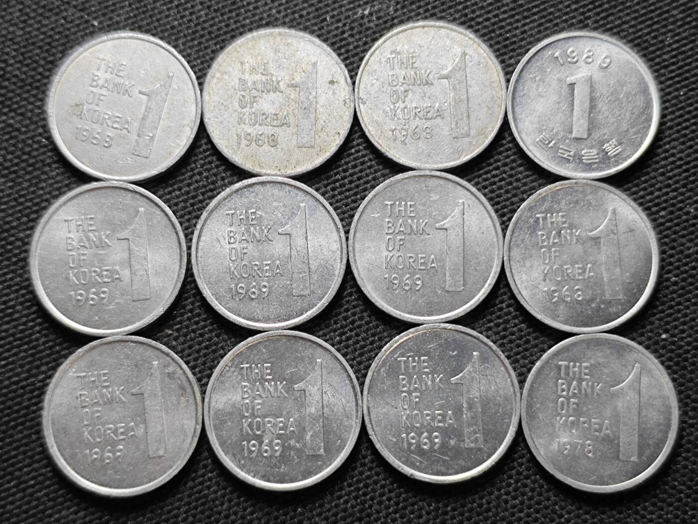 KK钱币收藏小铺  第370场  2月预留时间 周末发货  韩国1韩元一组12枚 木槿花