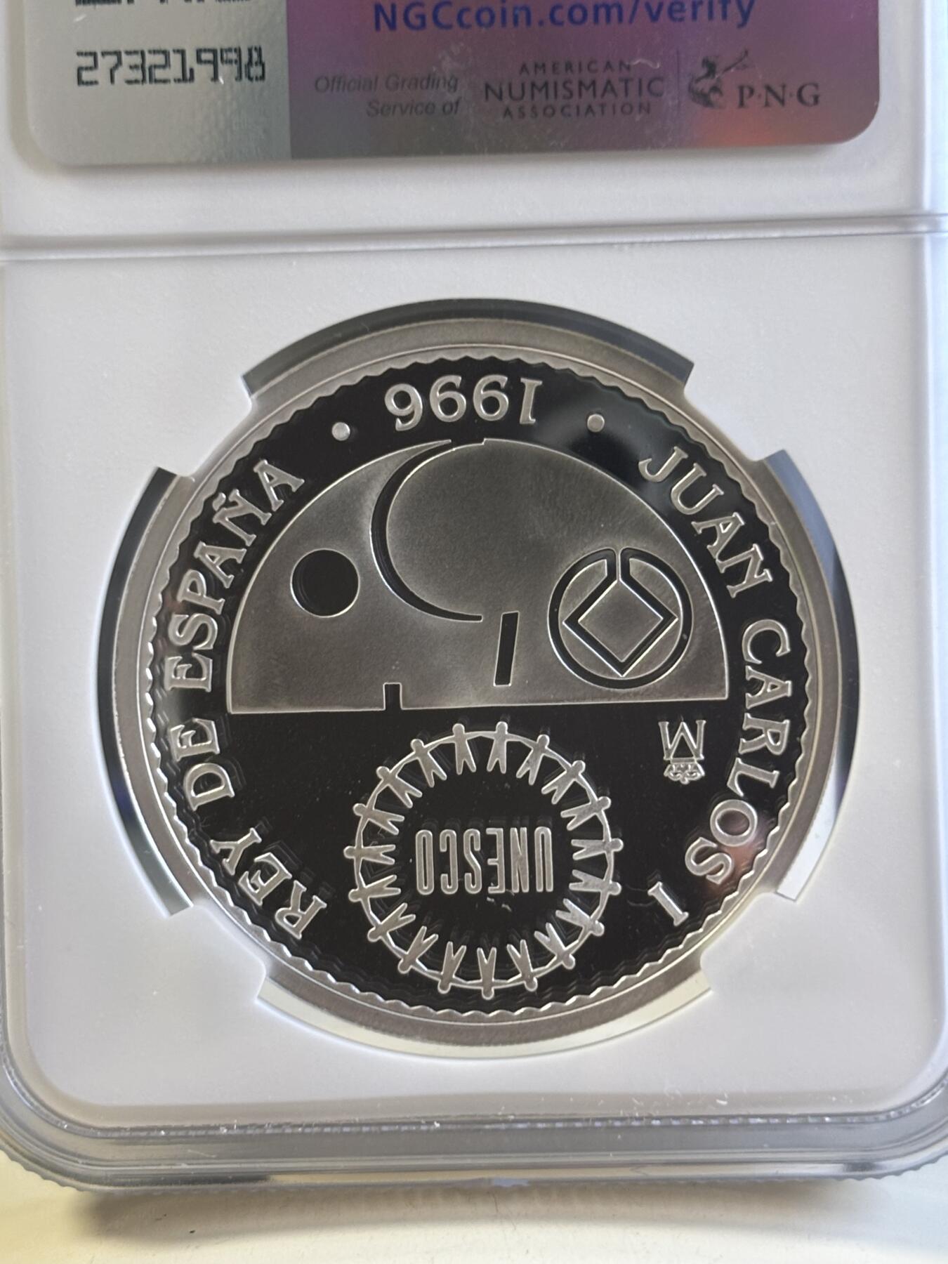 第181期拍卖 西班牙 1996年印度泰姬陵2000比塞塔纪念银币NGC-PF69,925银，27克