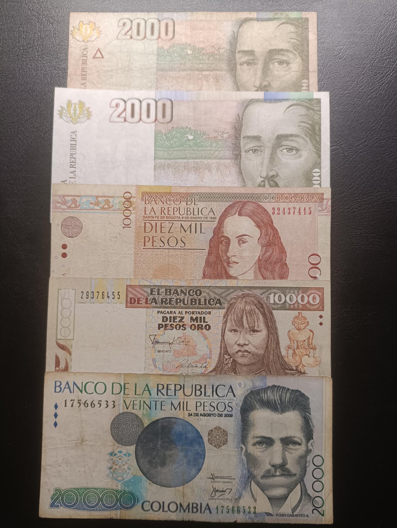 2025十一月第四期，总202期 哥伦比亚纸币批量五张流通品相