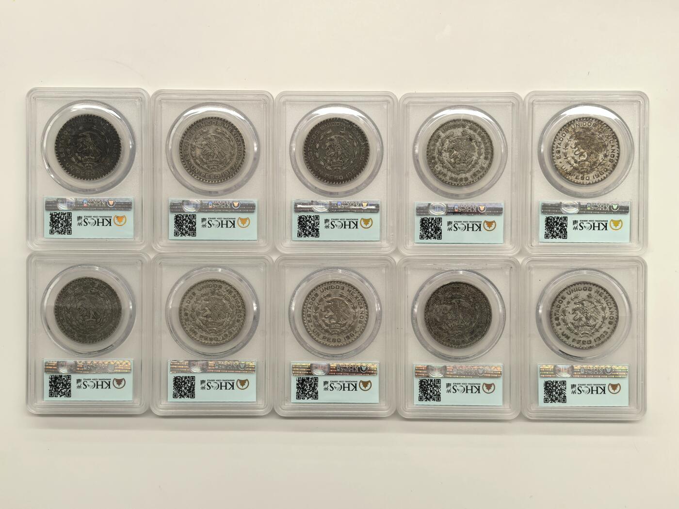 博洋堂世界钱币拍卖第146期（全场包邮） KHCS AU50 墨西哥1957-1963年1比索银币10枚一组-1