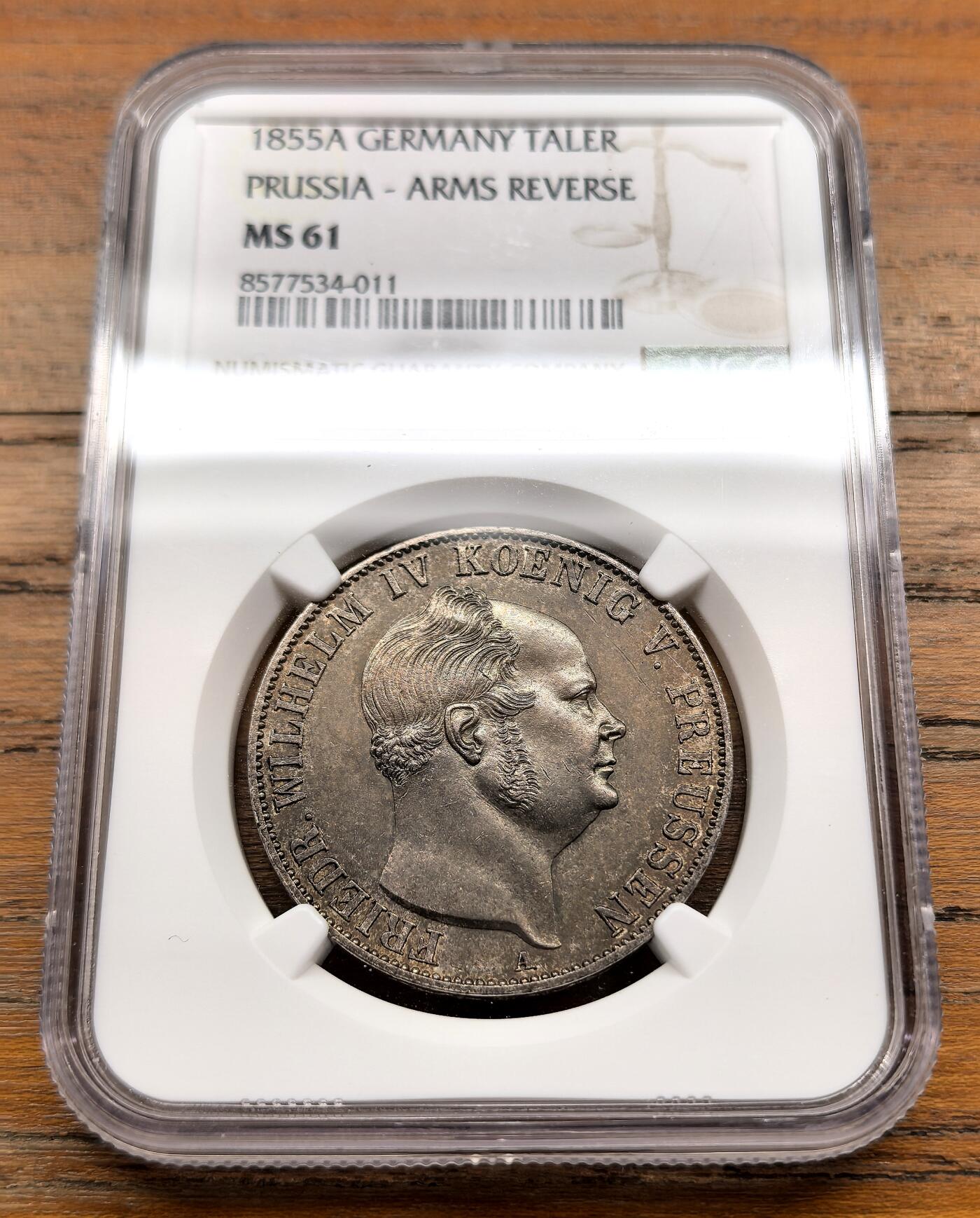 泉海漫舟·凡希社世界钱币微拍第三百十四期 1855德国普鲁士威廉四世盾徽泰勒NGC-MS61