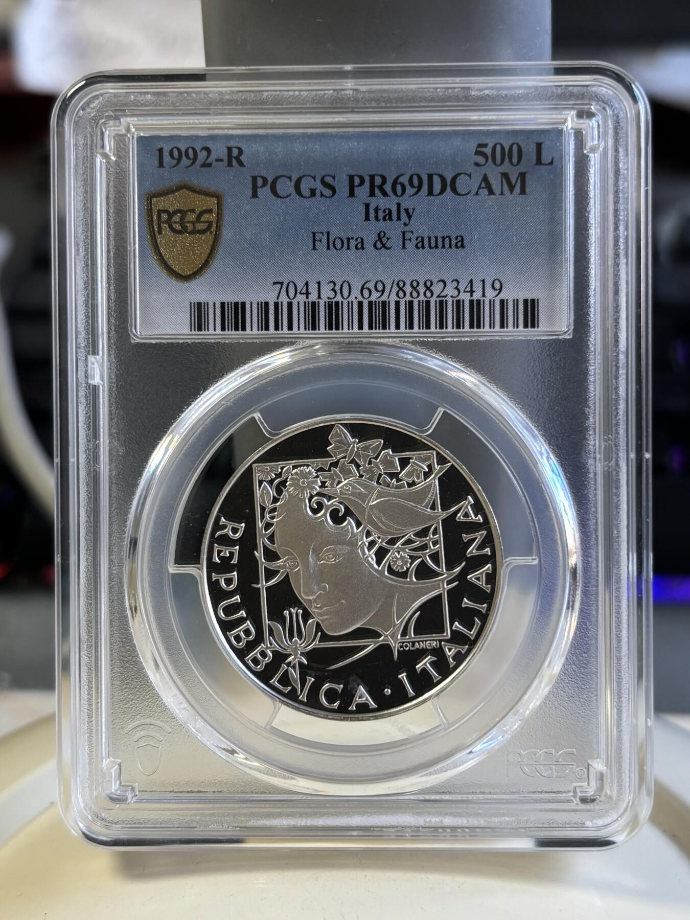 第181期拍卖 意大利 1992年 500里拉精制银币（克劳斯获奖币）PCGS-PR69货号A3786,15克，835银