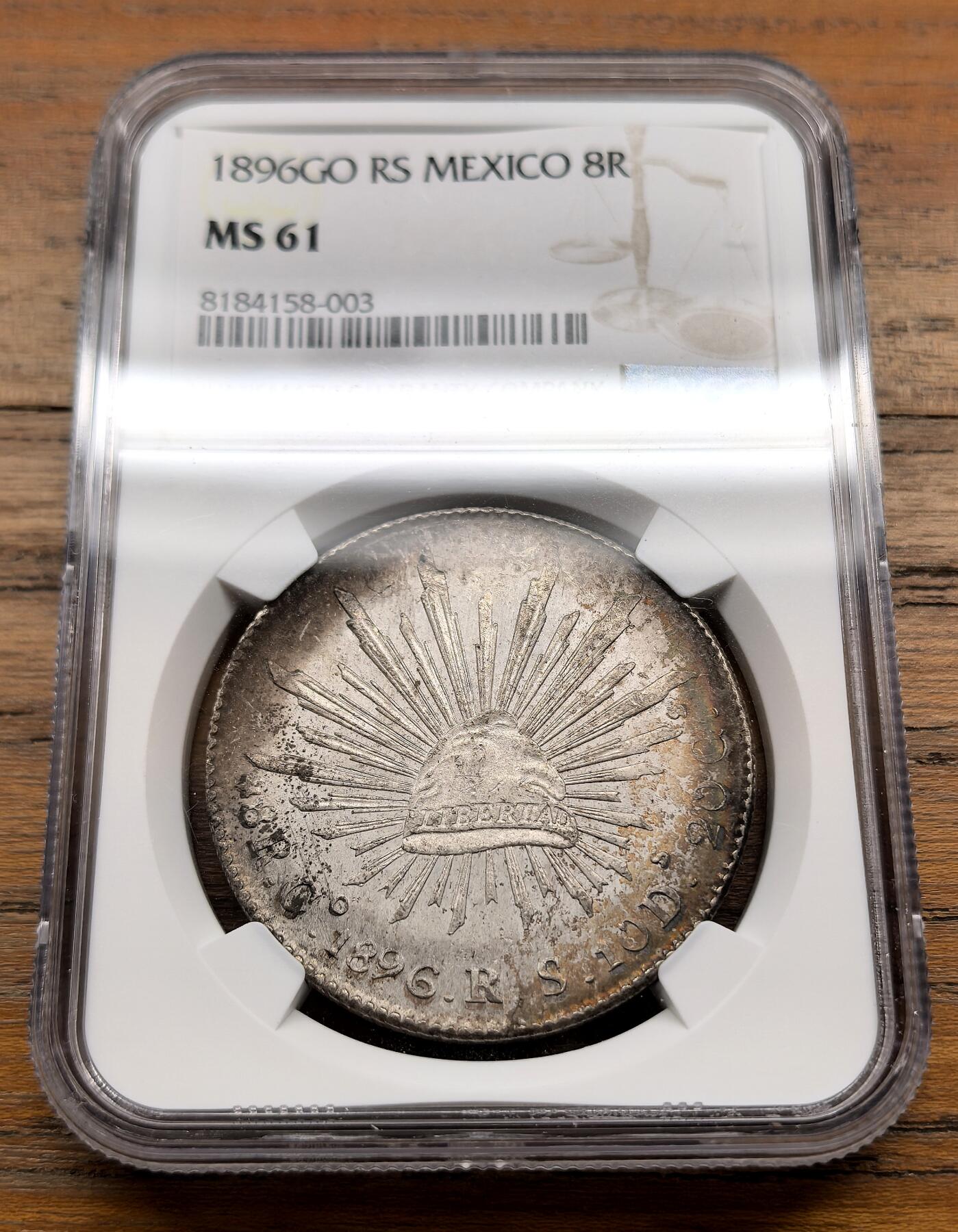 泉海漫舟·凡希社世界钱币微拍第三百十四期 1896GORS墨西哥花边鹰洋NGC-MS61，养眼的五彩粉光，实物状态不止61。