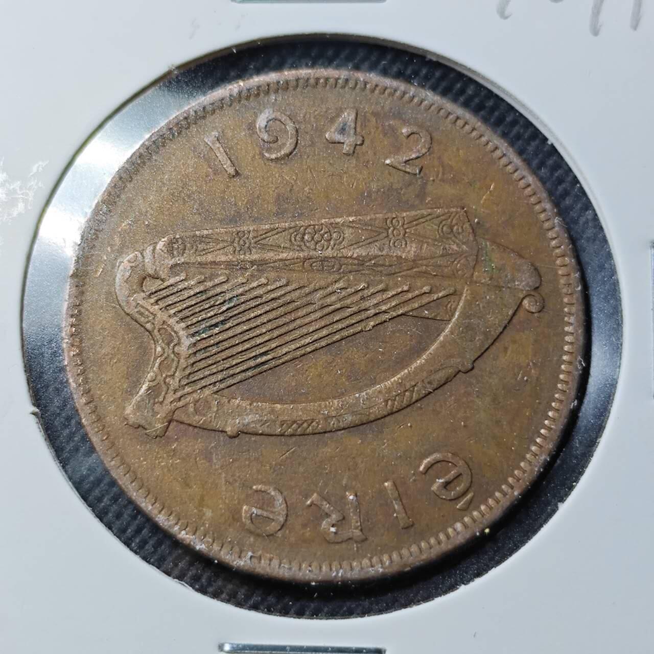 KK钱币收藏小铺  第370场  2月预留时间 周末发货  1942爱尔兰1便士铜币 早年份