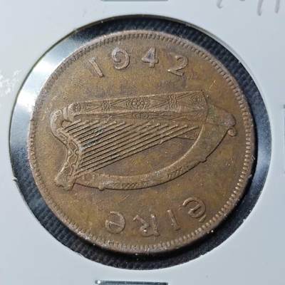 KK钱币收藏小铺  第370场  2月预留时间 周末发货 -  1942爱尔兰1便士铜币 早年份