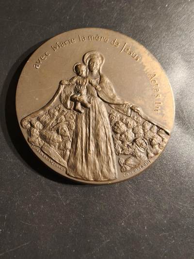 老王徽章第163期 13-15日三场连拍 16日统一发货  13、14日结束后可寄存 - 法国2007-2009天主教会阿尔卑斯省教区教区会议大铜章     圣母圣子像     直径68mm.    重量174.2 