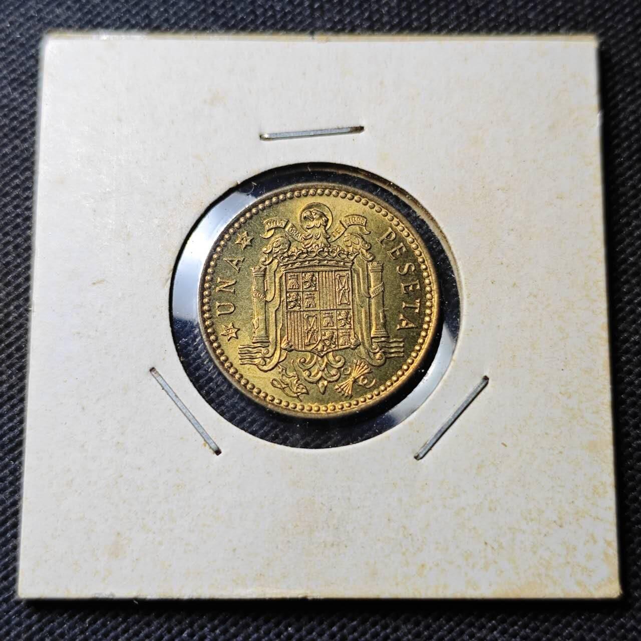 KK钱币收藏小铺  第369场  2月预留时间 周末发货  西班牙1比塞塔铜币 好品