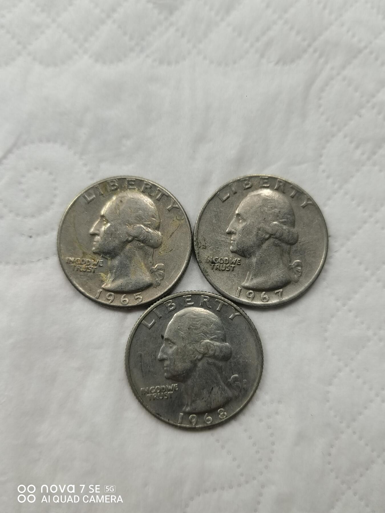 美国钱币 25美分三枚